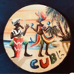 Vintage-collectible-island pottery dish-music on the beach-handmade-rare